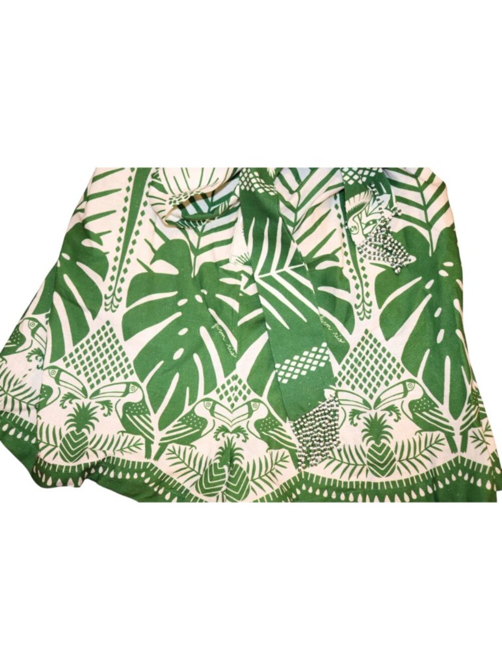Farm Rio Macaw Elegance Off-White & Green Linen Romper, Large NWT - Picture 3 of 5